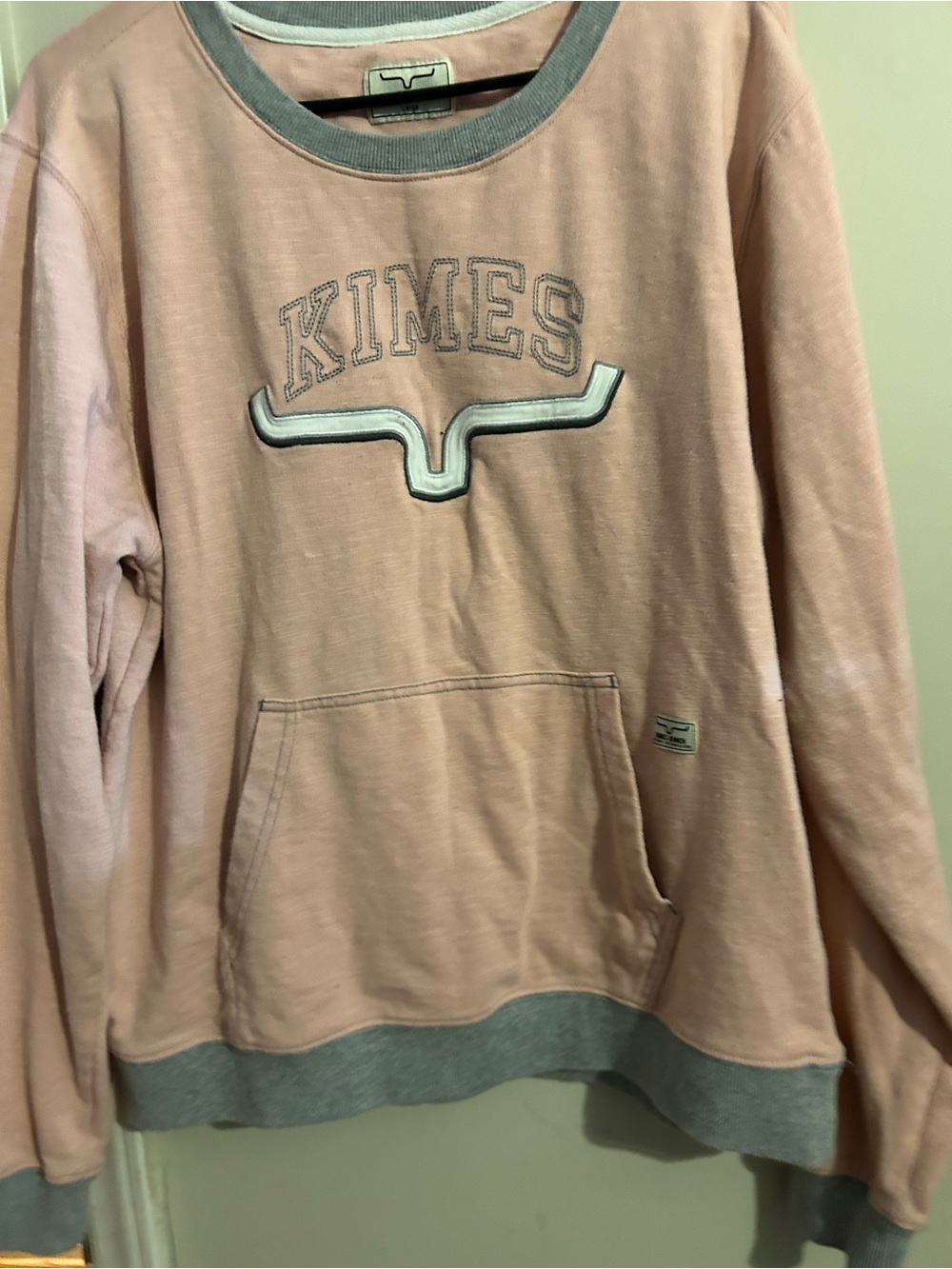 Kimes Ranch Men's Dusty Pink Crewneck Sweatshirt with Gray Trim